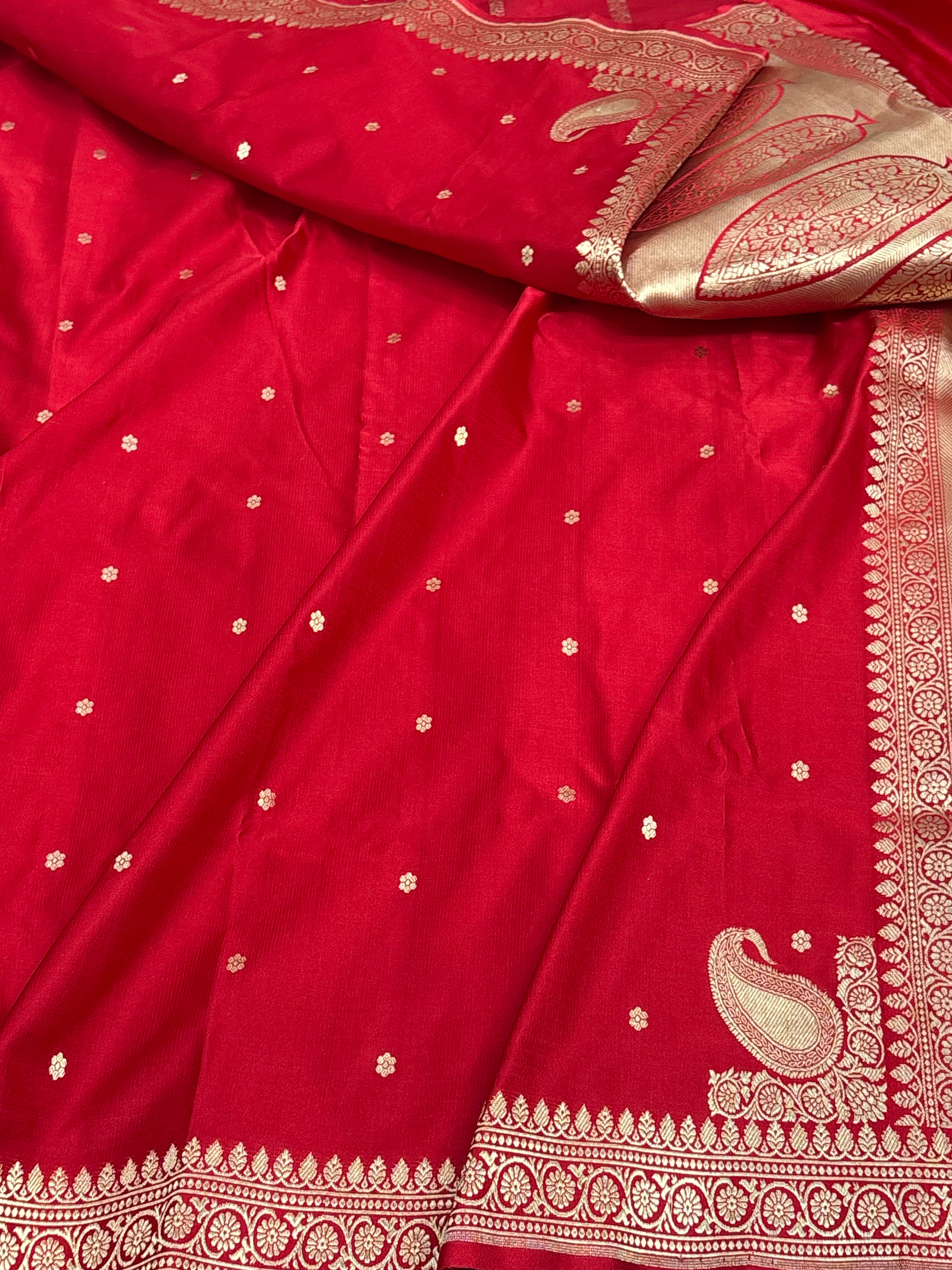 Ruby Red Banarasi Satin Silk Saree