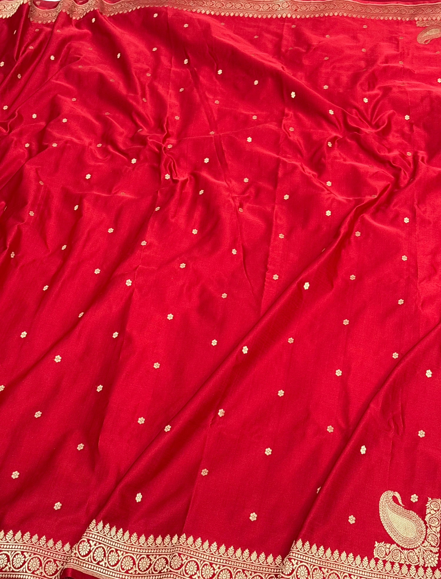 Ruby Red Banarasi Satin Silk Saree