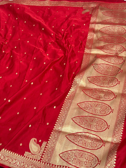 Ruby Red Banarasi Satin Silk Saree