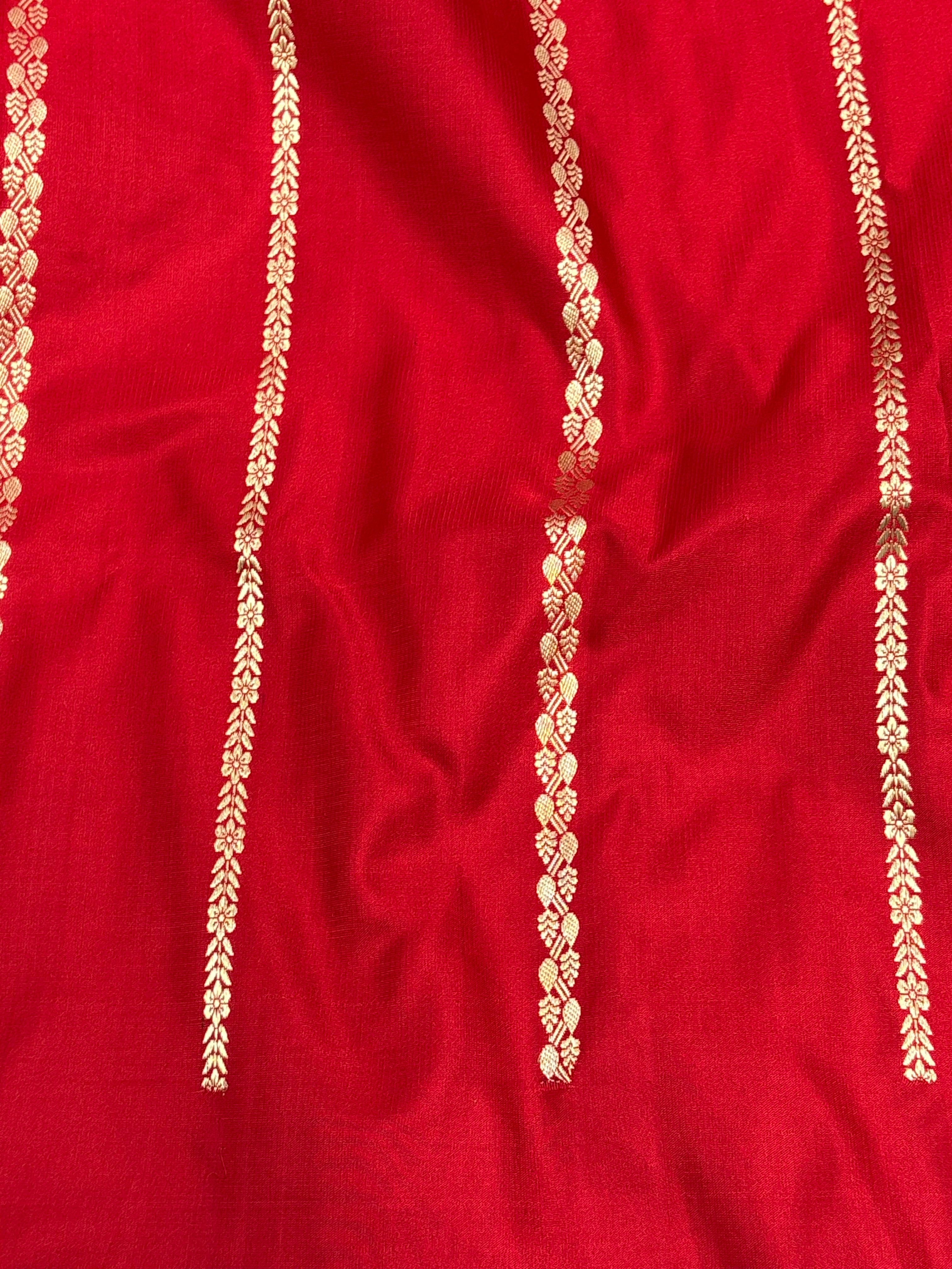 Ruby Red Banarasi Satin Silk Saree