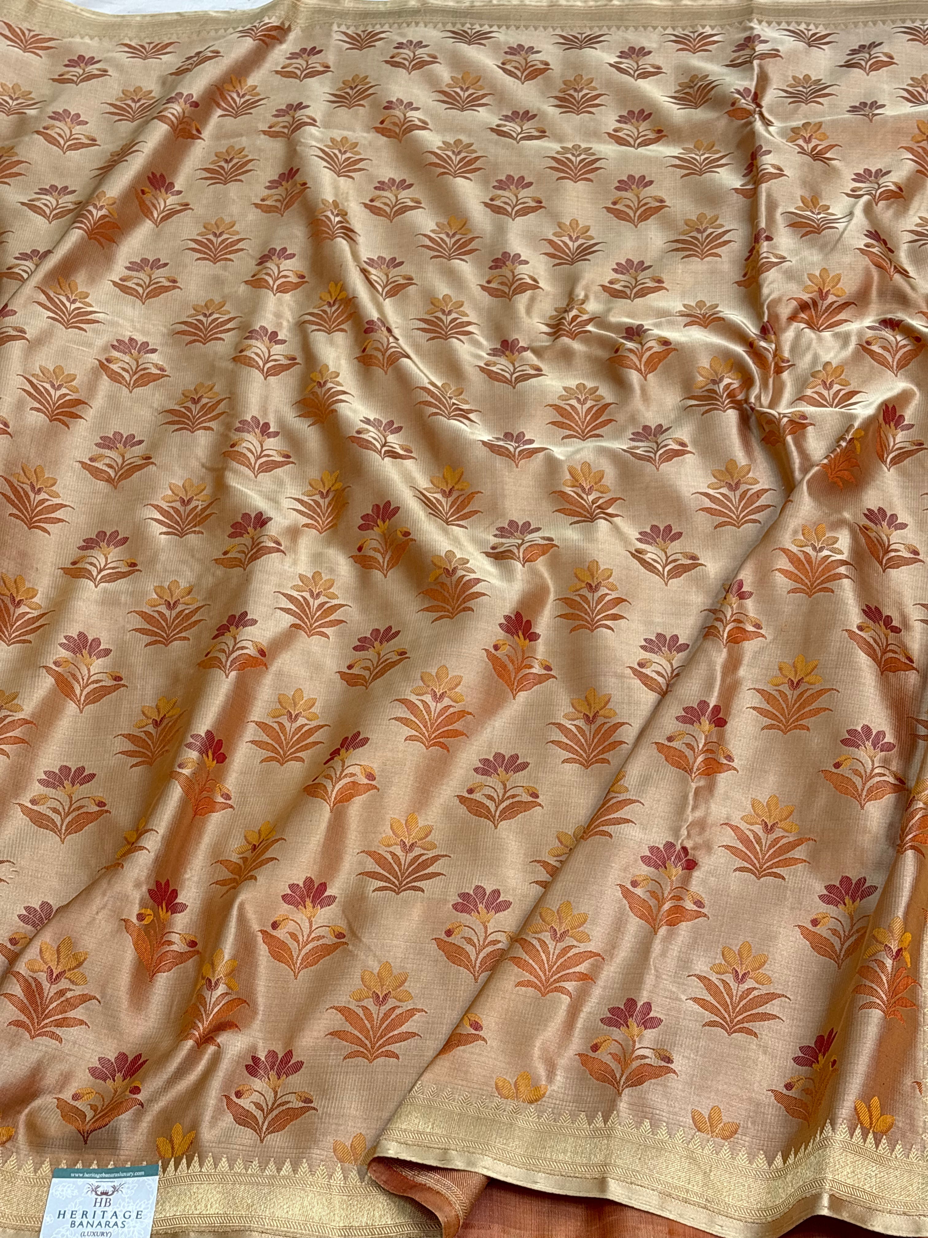 Brown Satin Tanchi Handwoven Banarasi Saree