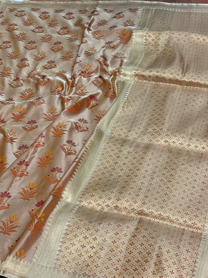 Brown Satin Tanchi Handwoven Banarasi Saree
