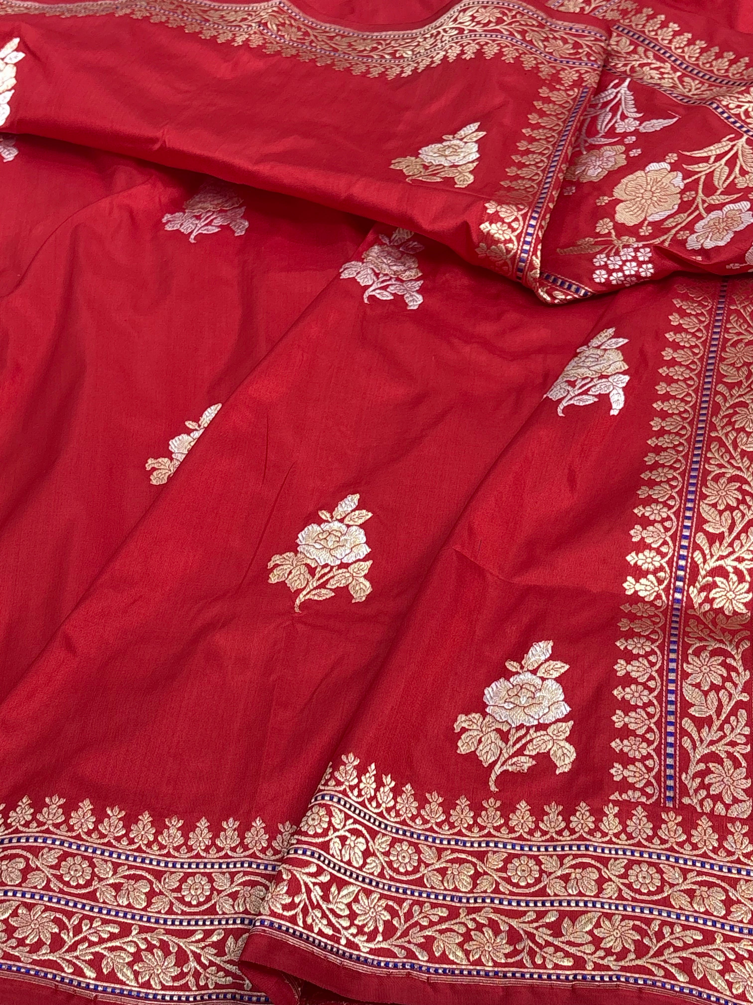 Red Gulab Buti Ektara Banarasi Saree