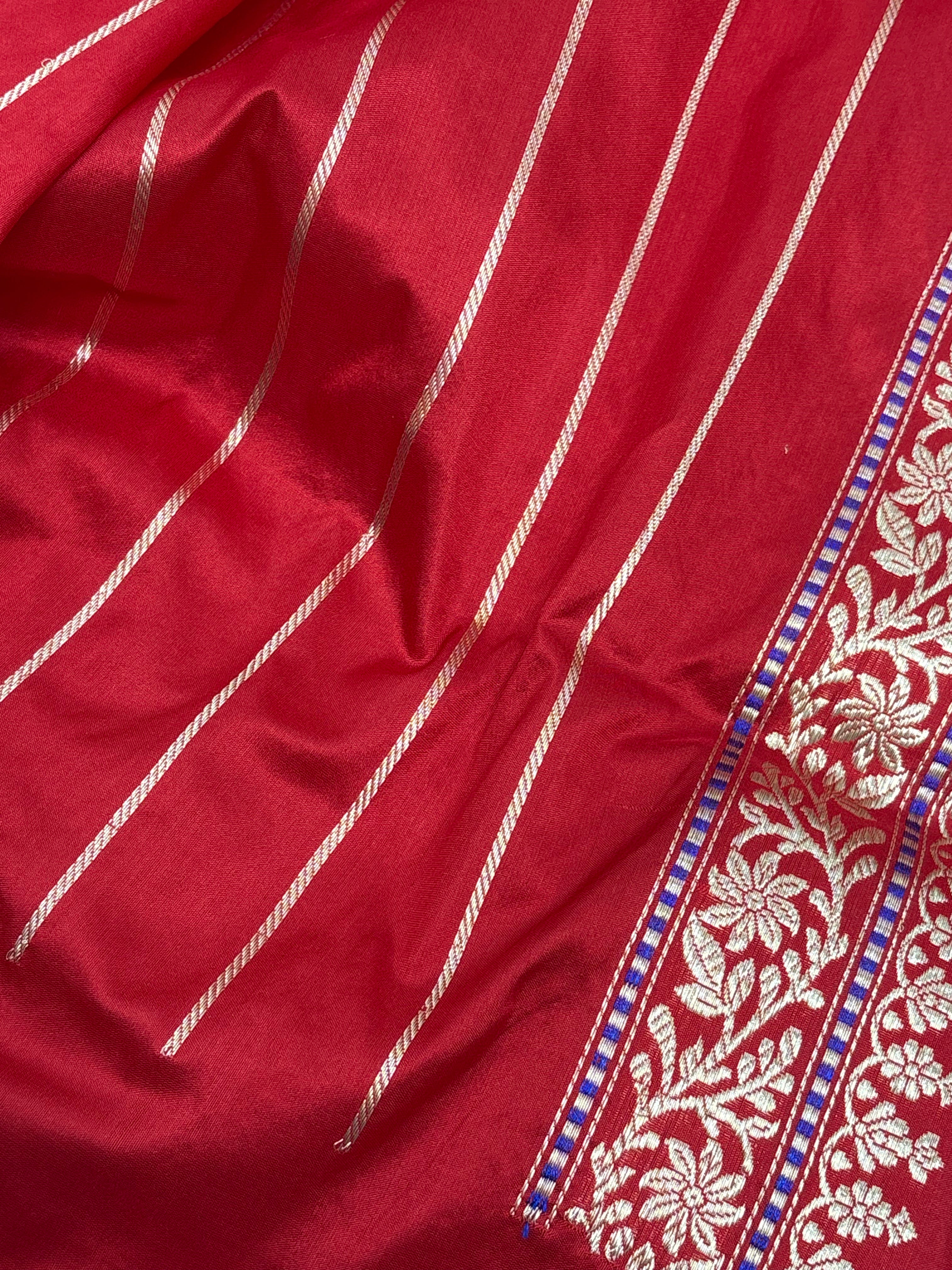 Red Gulab Buti Ektara Banarasi Saree