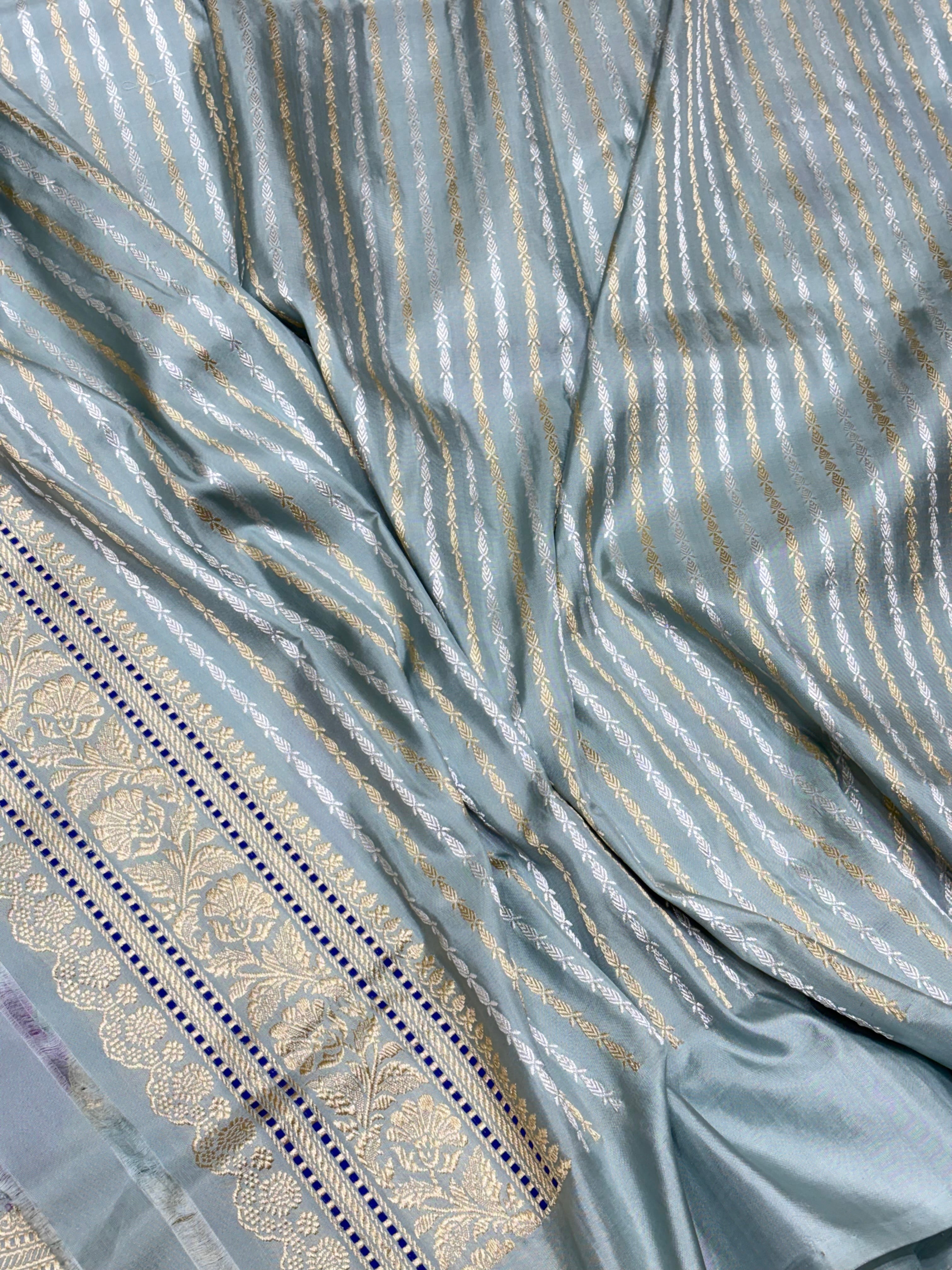 Ice Blue Banarasi Pure Katan Silk Rangkaat Handwoven Saree