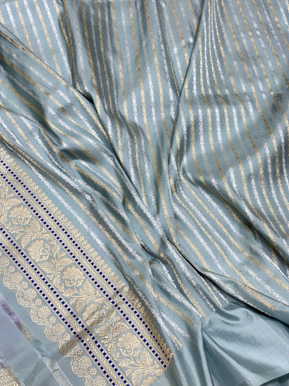 Ice Blue Banarasi Pure Katan Silk Rangkaat Handwoven Saree