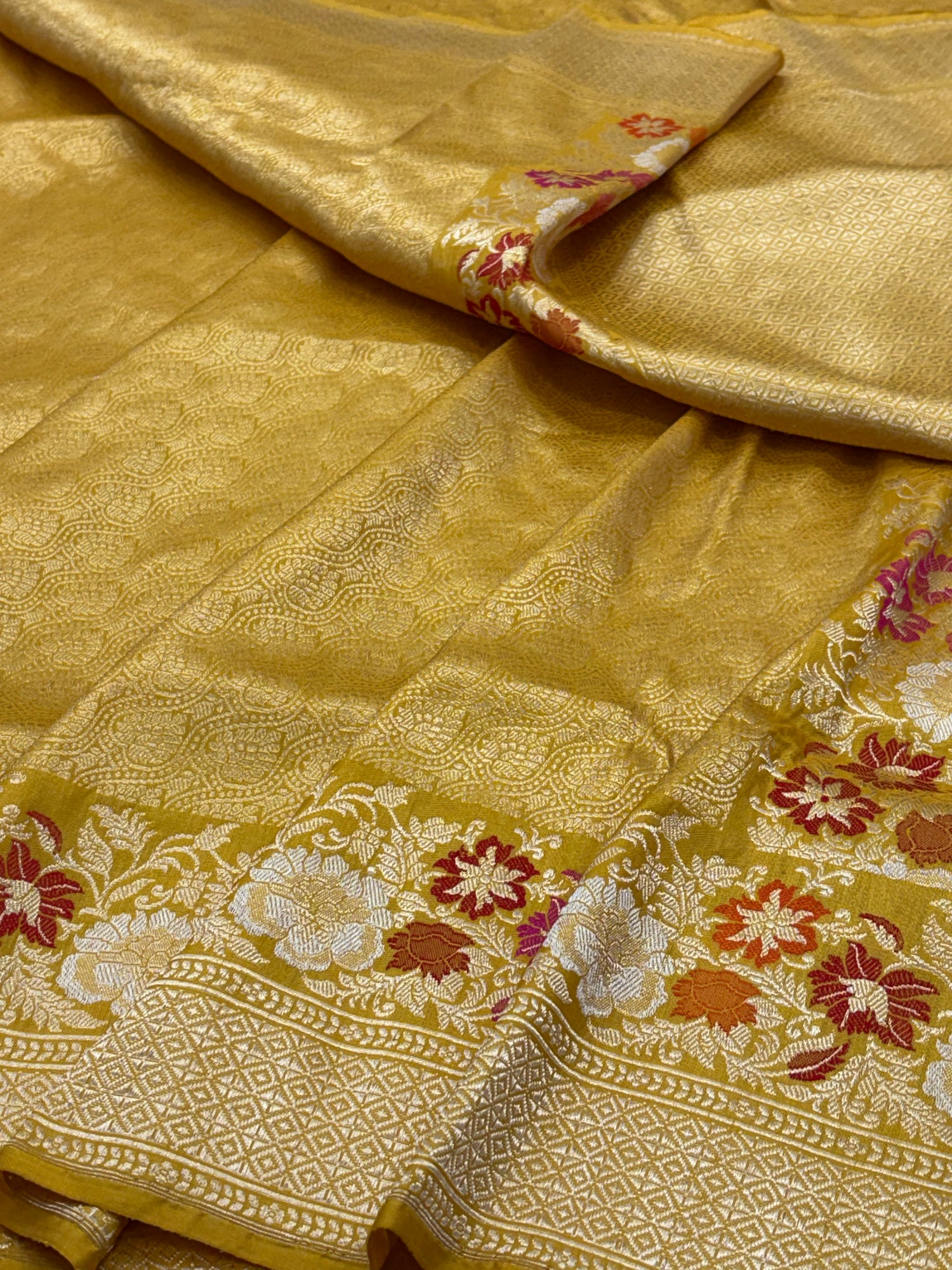 Yellow Banarasi Katan Brocade Handloom Silk Saree