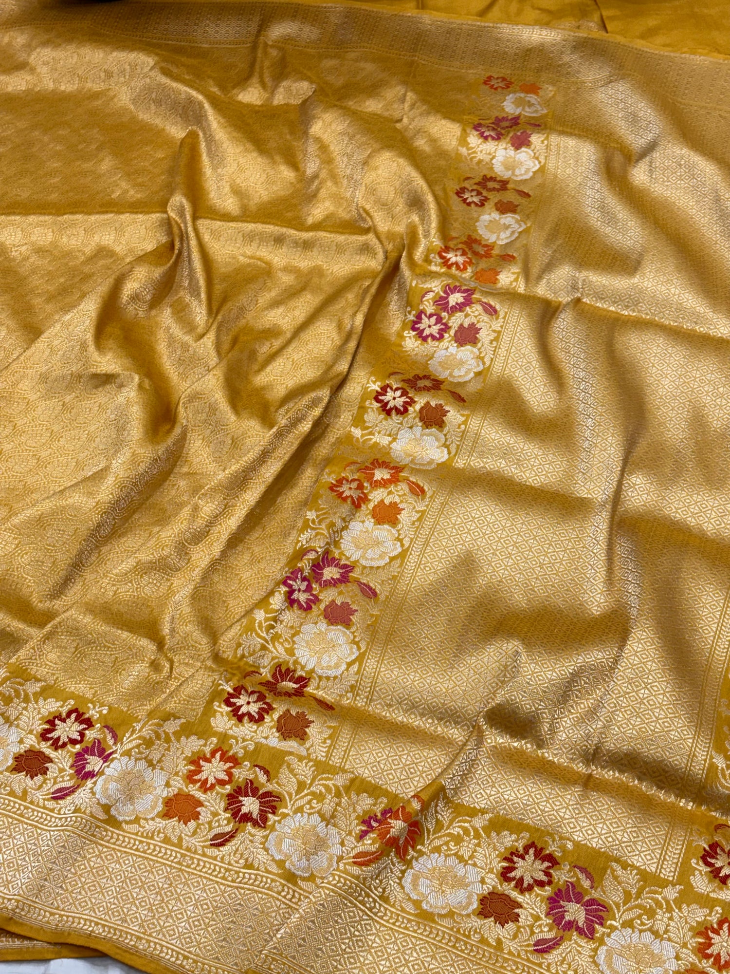 Yellow Banarasi Katan Brocade Handloom Silk Saree