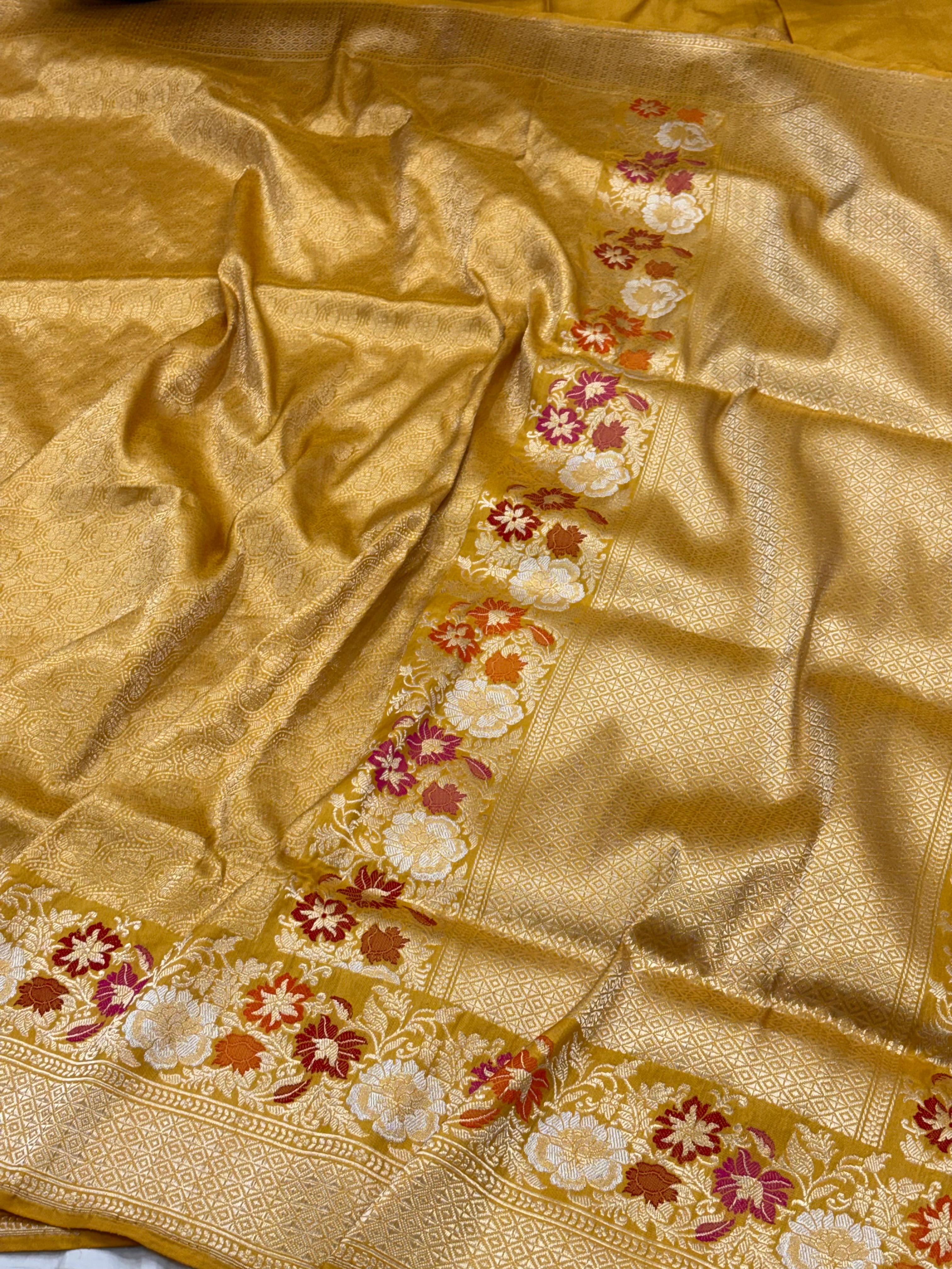 Yellow Banarasi Katan Brocade Handloom Silk Saree