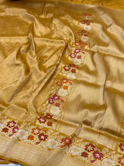 Yellow Banarasi Katan Brocade Handloom Silk Saree