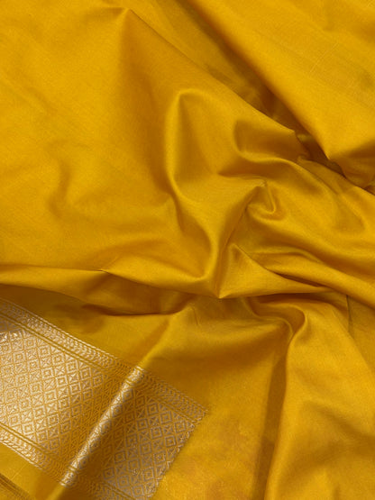 Yellow Banarasi Katan Brocade Handloom Silk Saree