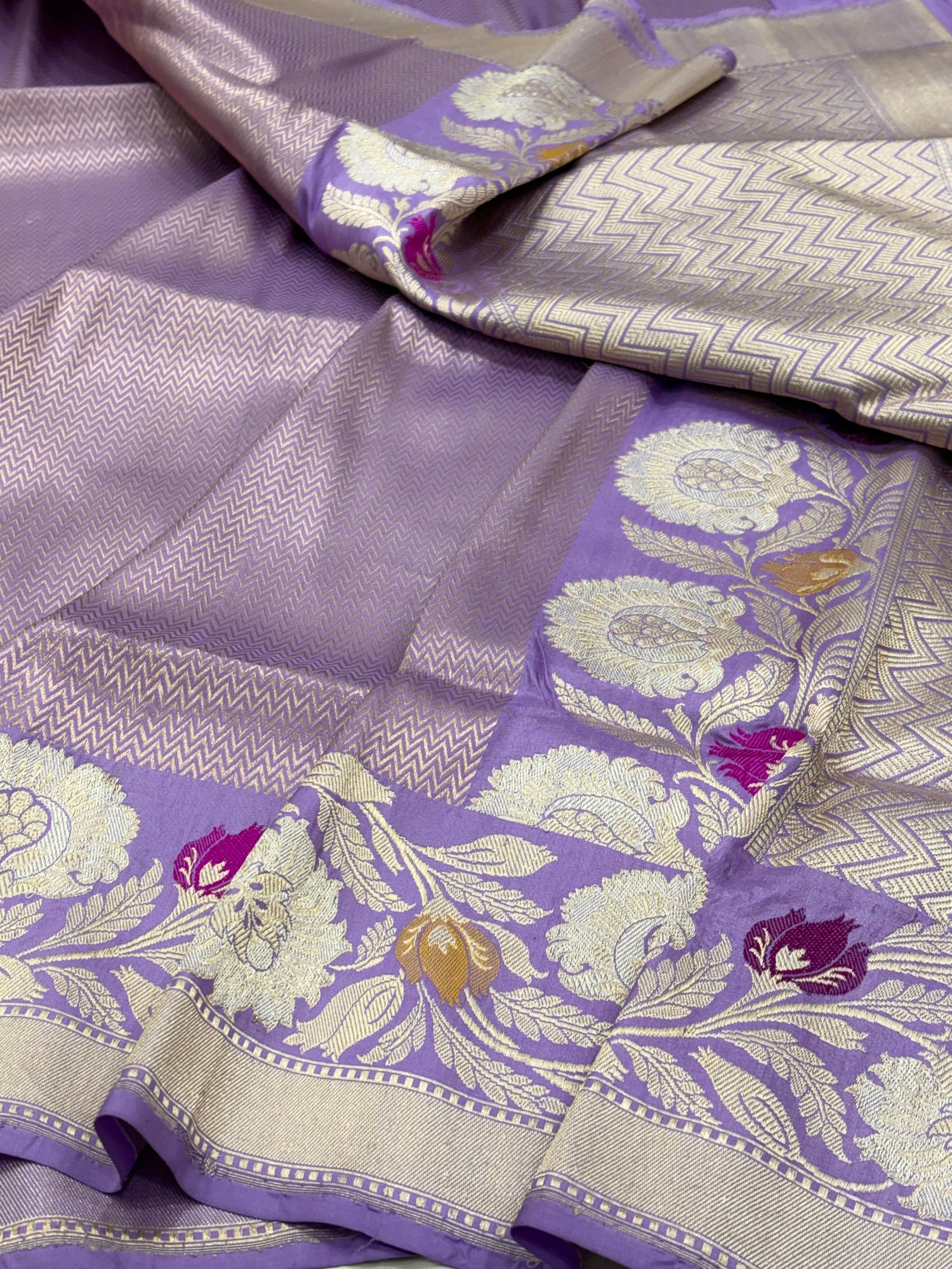 Lavender Banarasi Katan Brocade Handloom Silk Saree