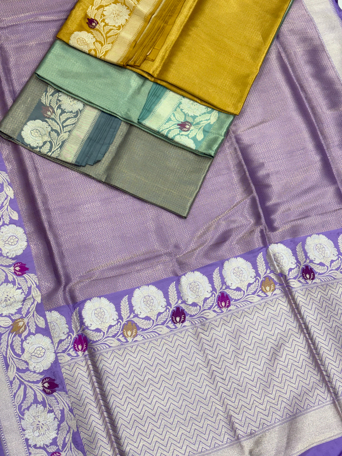 Lavender Banarasi Katan Brocade Handloom Silk Saree