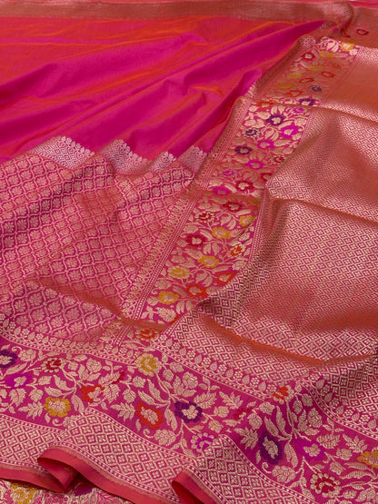 Rani Pink Banarasi Pure Katan Silk Handwoven Saree