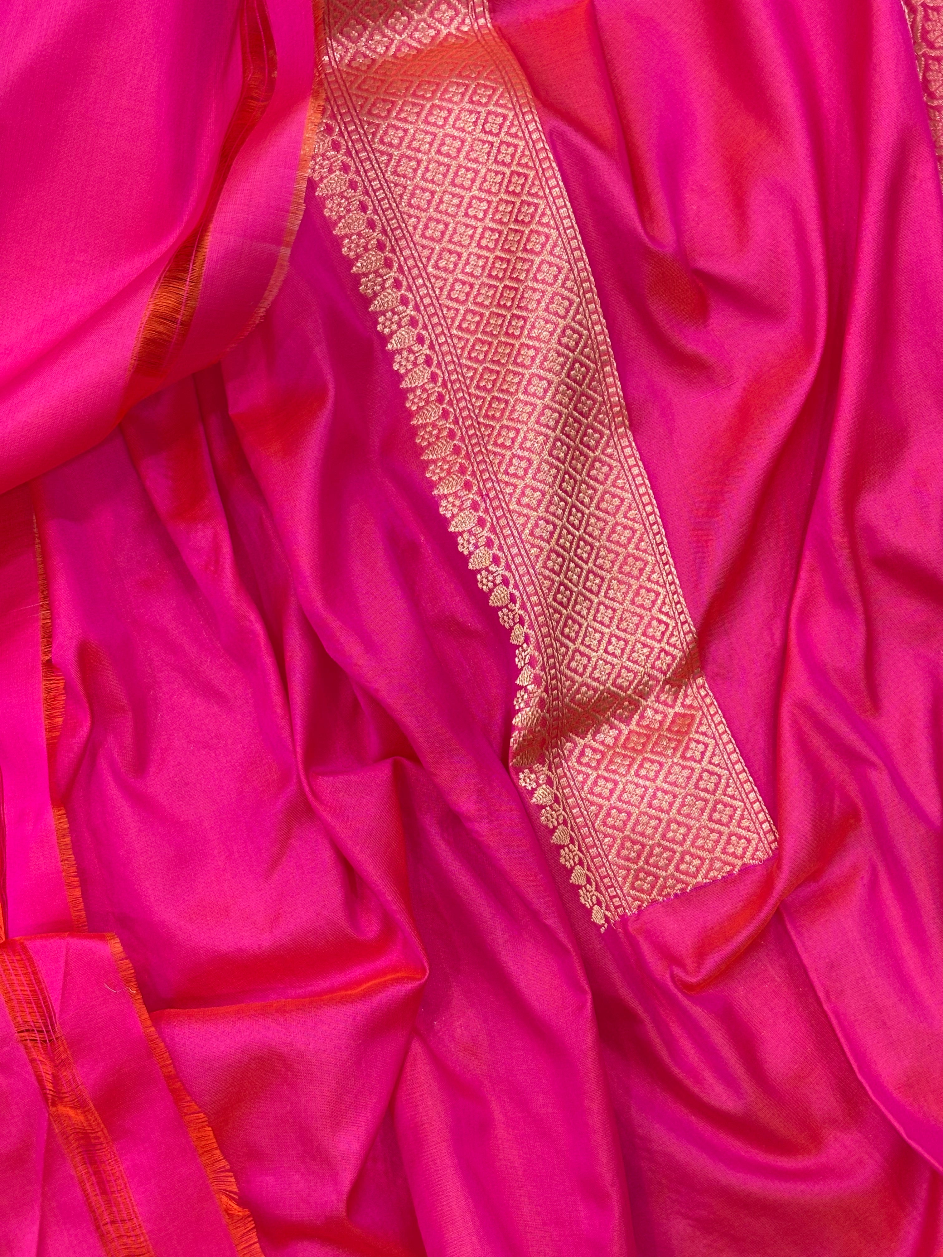 Rani Pink Banarasi Pure Katan Silk Handwoven Saree