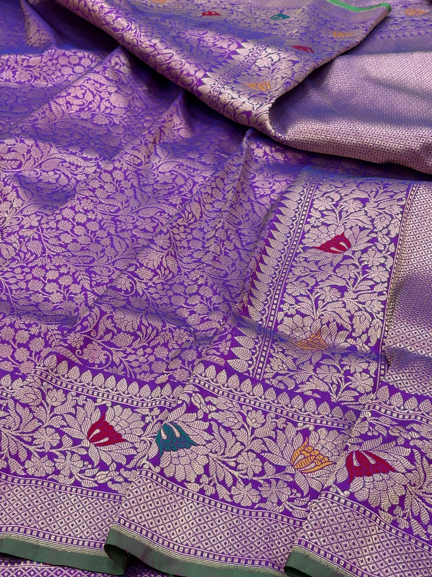 Purple Banarasi Katan Brocade Handloom Silk Saree