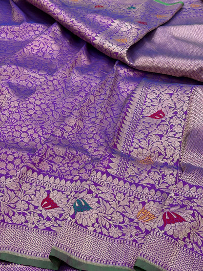 Purple Banarasi Katan Brocade Handloom Silk Saree