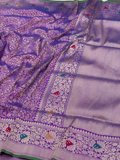 Purple Banarasi Katan Brocade Handloom Silk Saree