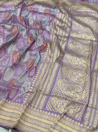 Lavender Banarasi Pure Katan Silk Rangkaat Handwoven Saree
