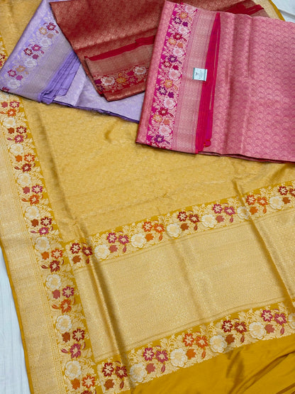 Yellow Banarasi Katan Brocade Handloom Silk Saree