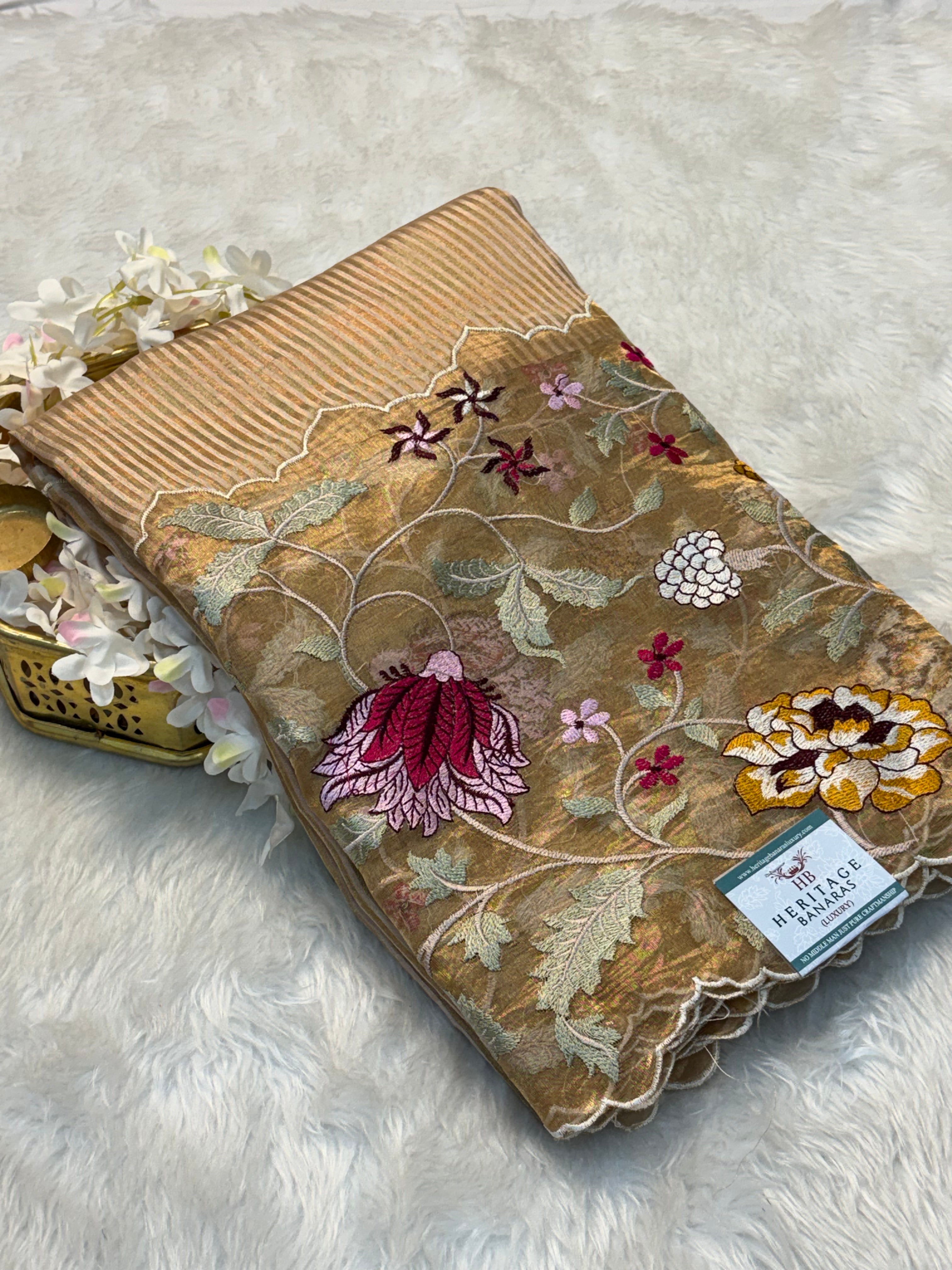 Gold Shaded Handloom Tissue Banarasi Saree