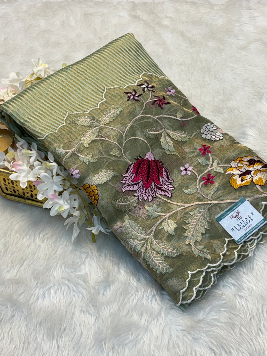 Pista Green Handloom Tissue Saree