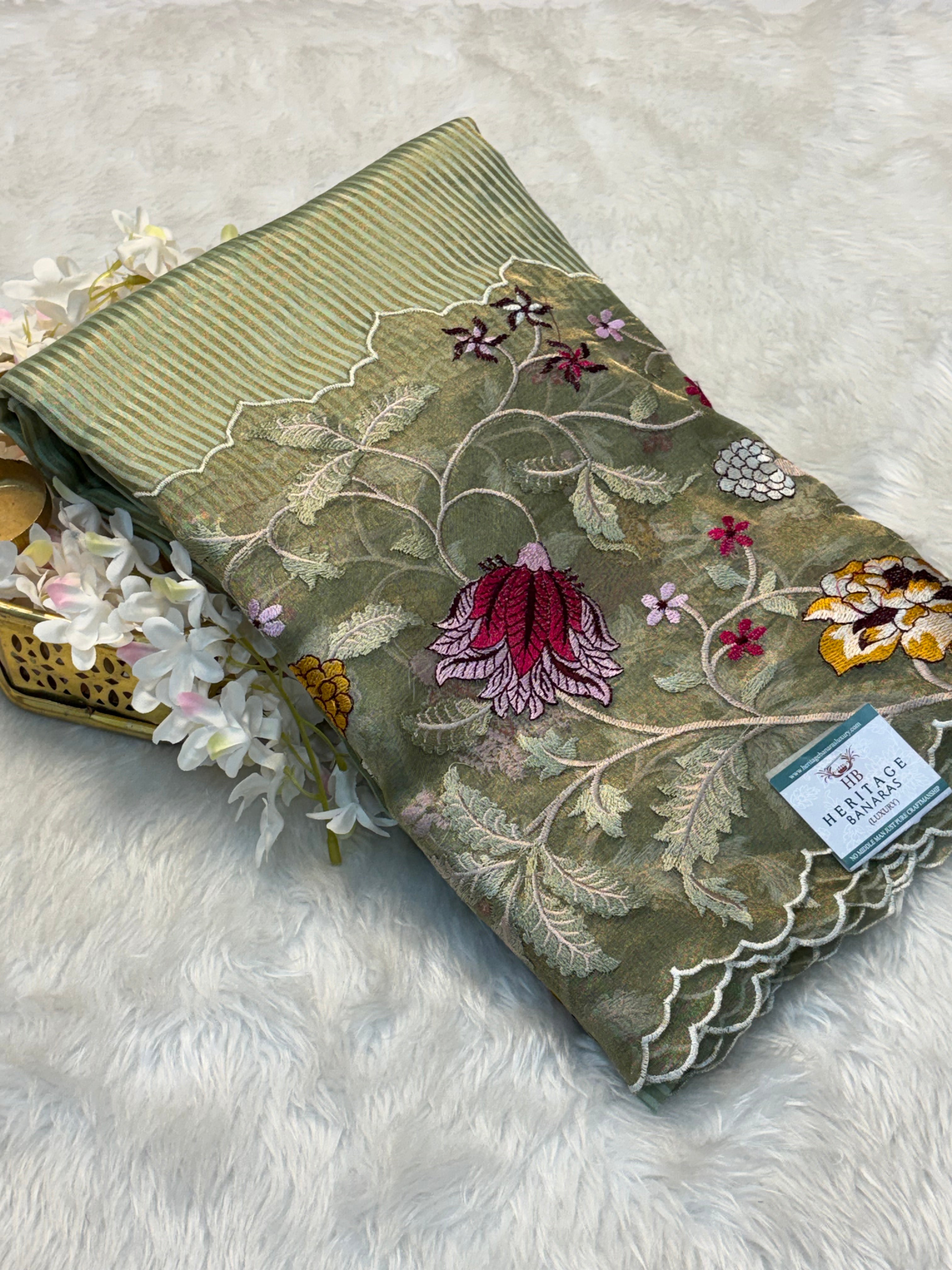 Pista Green Handloom Tissue Saree