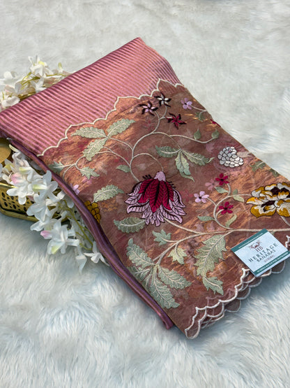 Pink Shaded Handloom Tissue Banarasi Saree