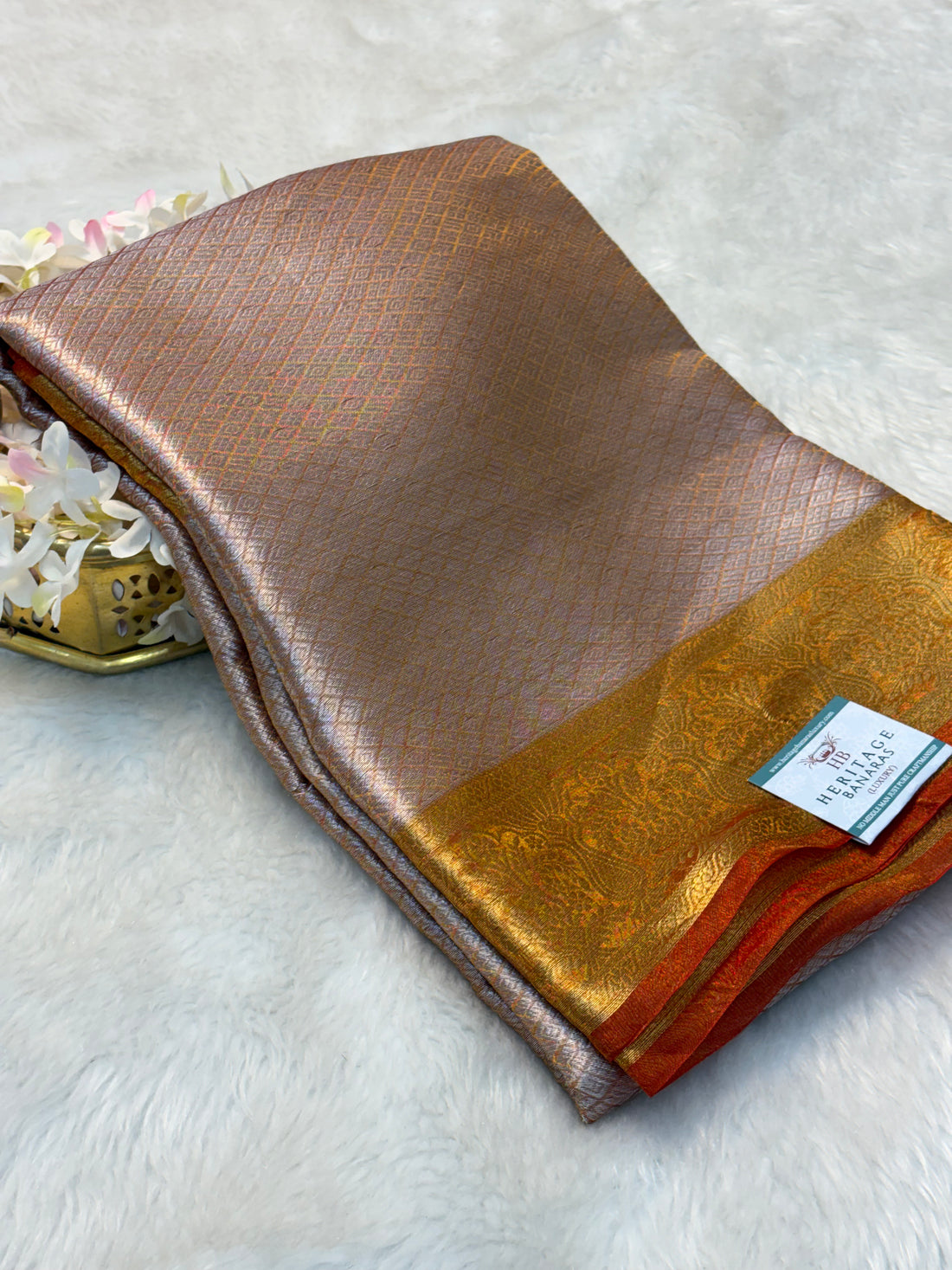 Orange Handloom Tissue Banarasi Brocade Saree