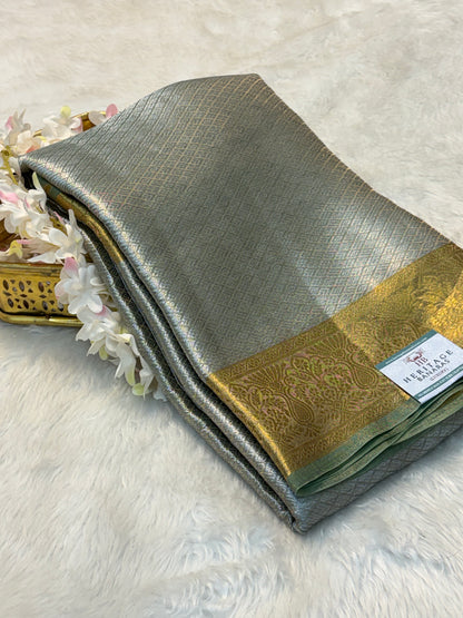 Grey Handloom Tissue Banarasi Brocade Saree