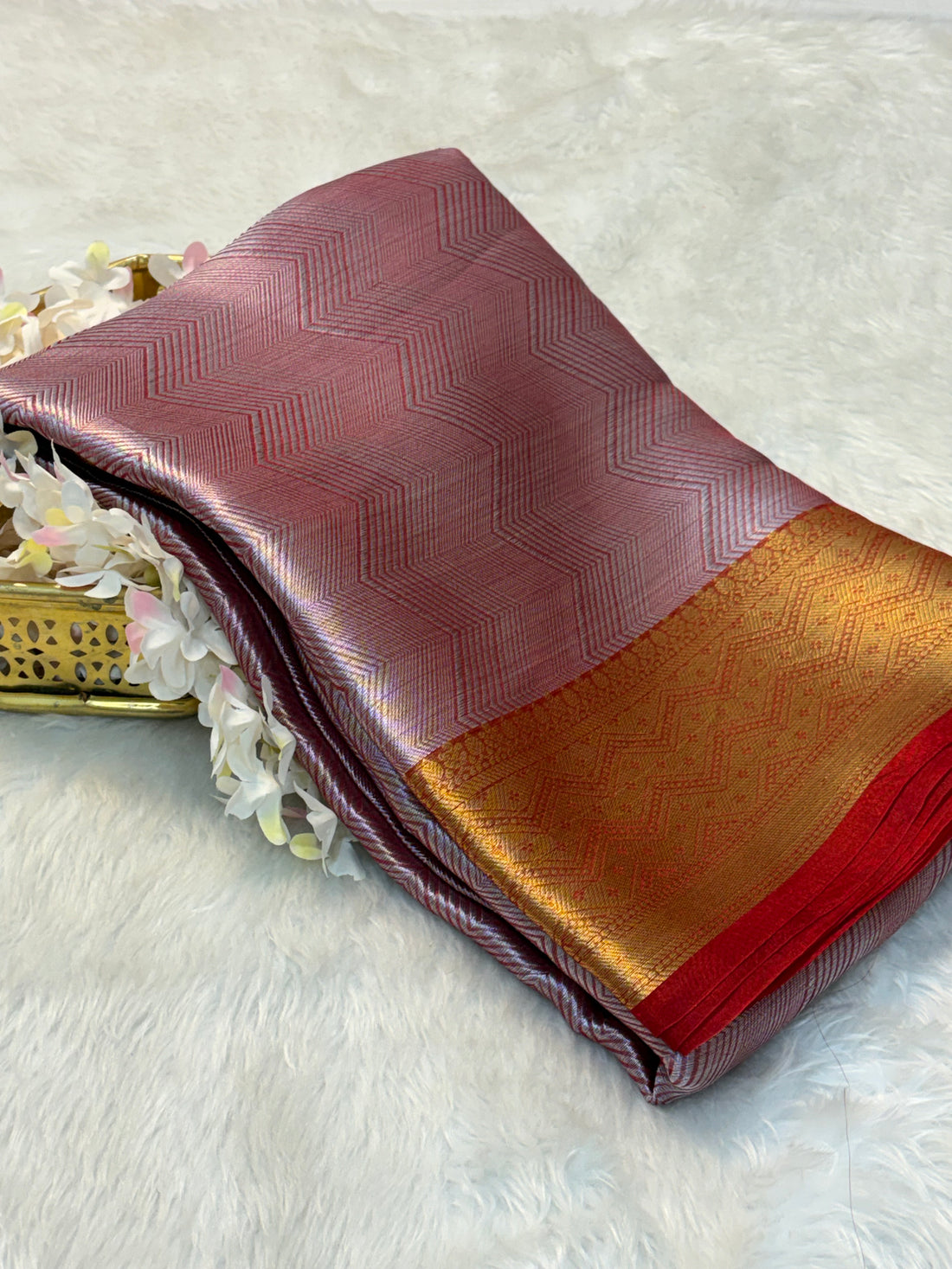 Red Handloom Tissue Banarasi Brocade Saree