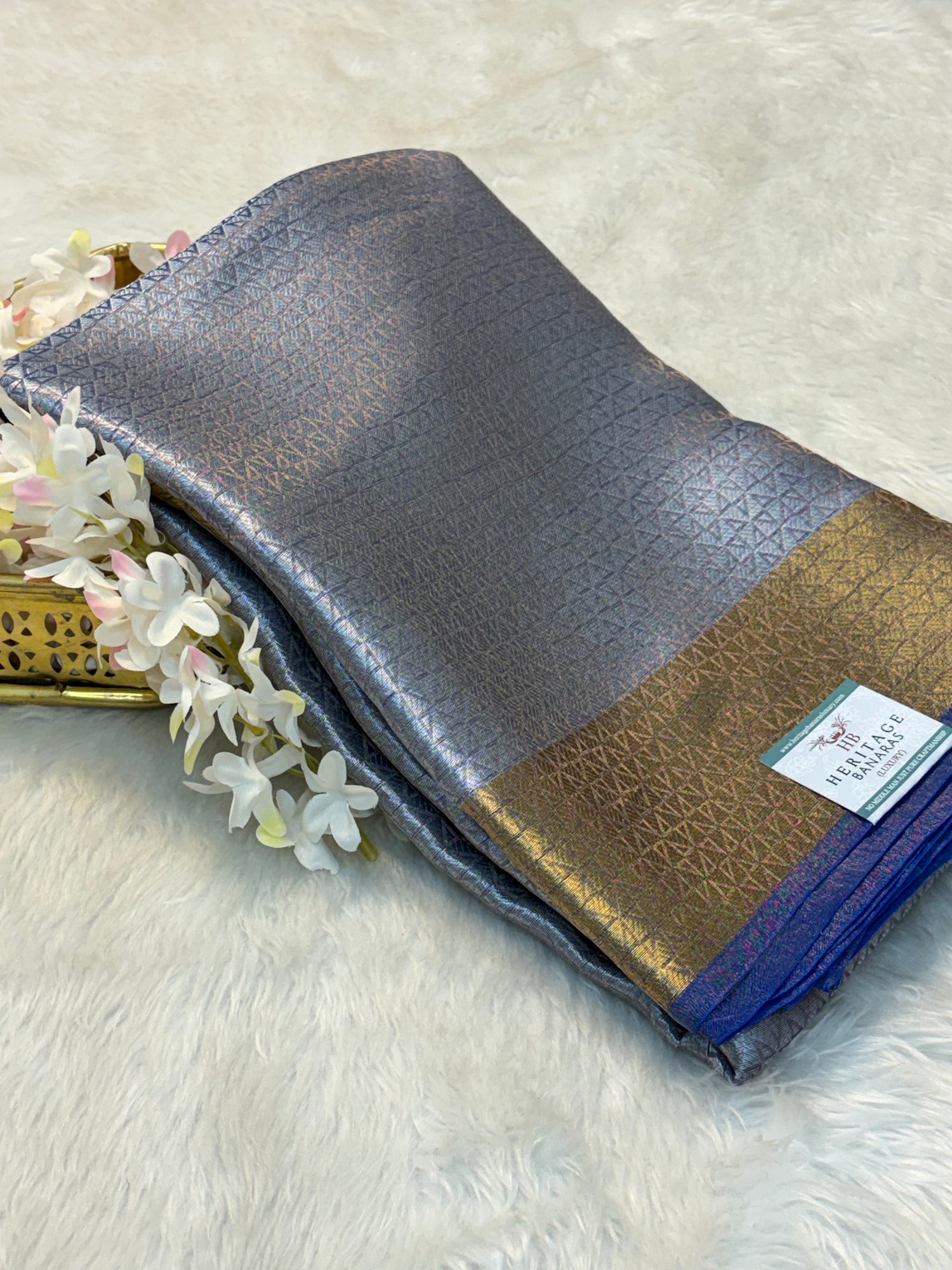 Royal Blue Handloom Tissue Banarasi Brocade Saree