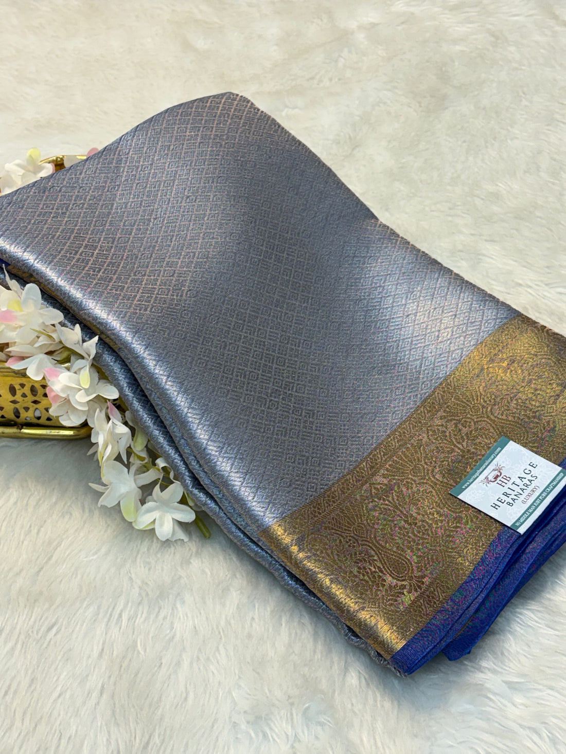 Royal Blue Handloom Tissue Banarasi Brocade Saree