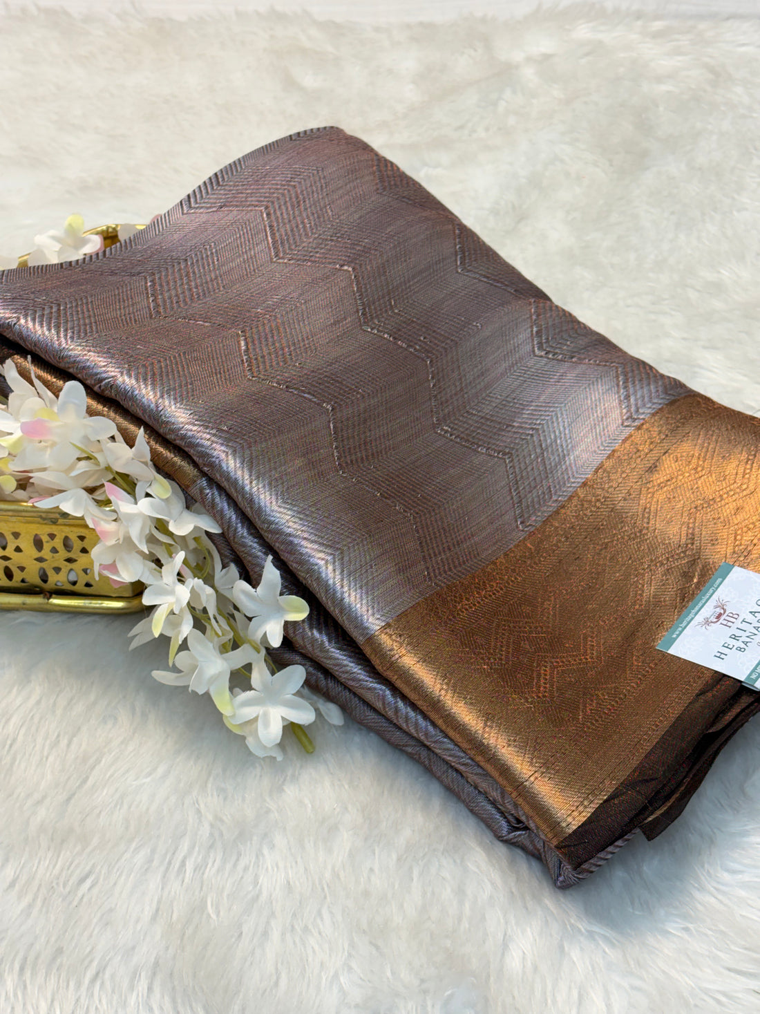Brown Handloom Tissue Banarasi Brocade Saree