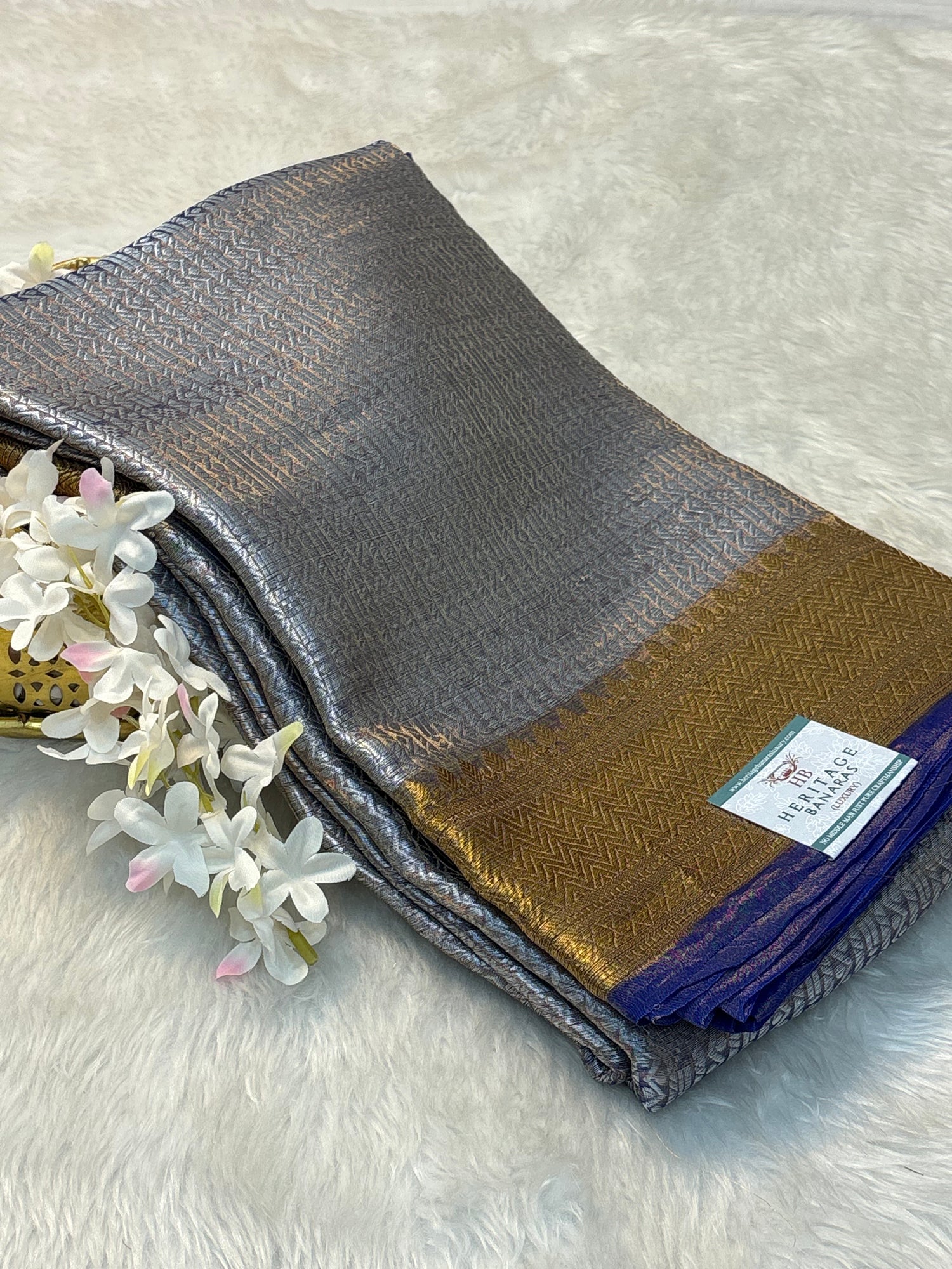Royal Blue Handloom Tissue Banarasi Brocade Saree