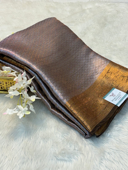 Brown Handloom Tissue Banarasi Brocade Saree