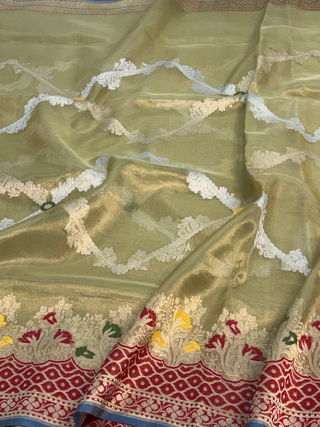 Pista Green Handwoven Banarasi Tissue Saree