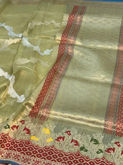 Pista Green Handwoven Banarasi Tissue Saree