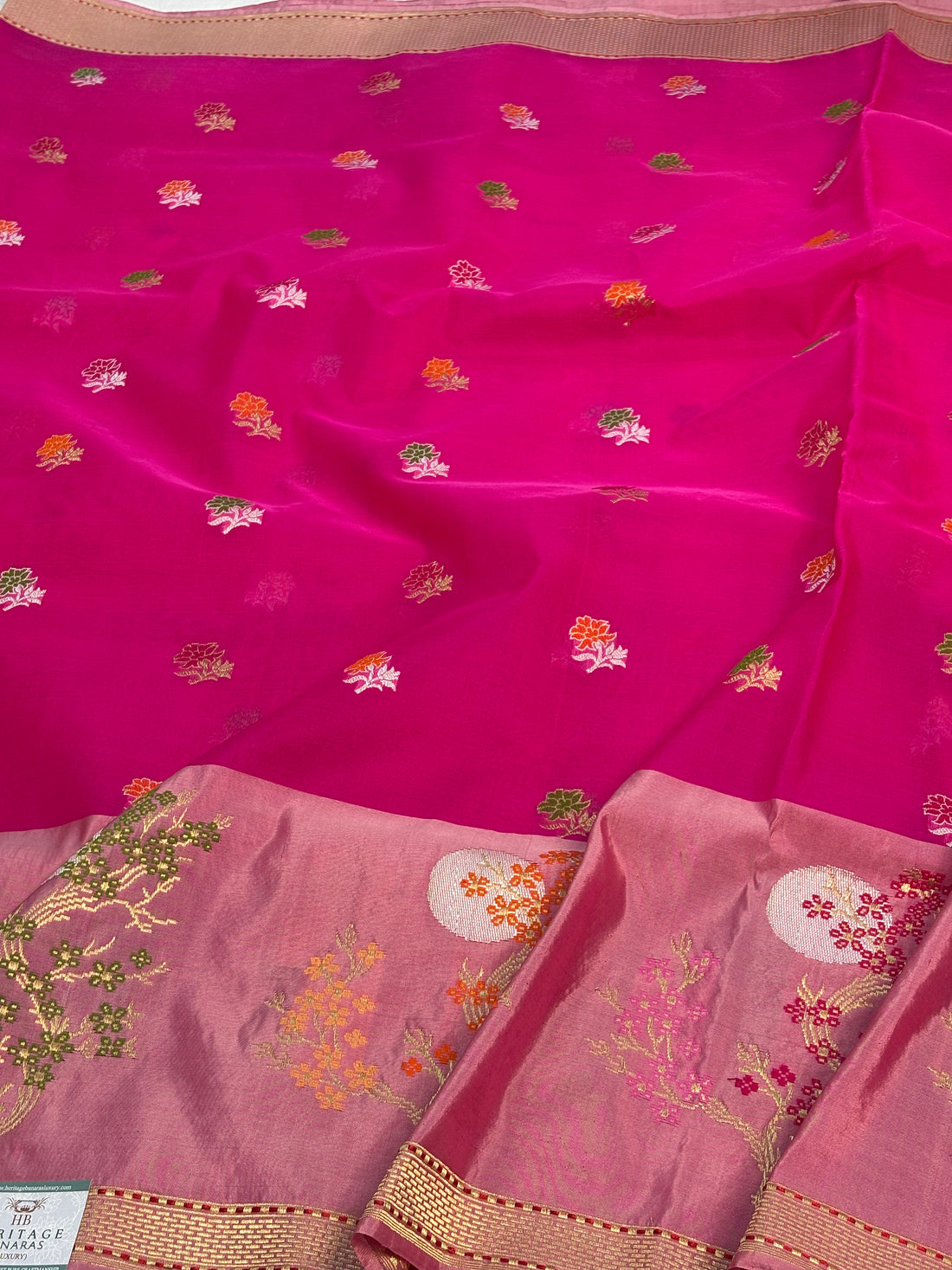 Rani Pink Handwoven Banarasi Kora Silk Saree