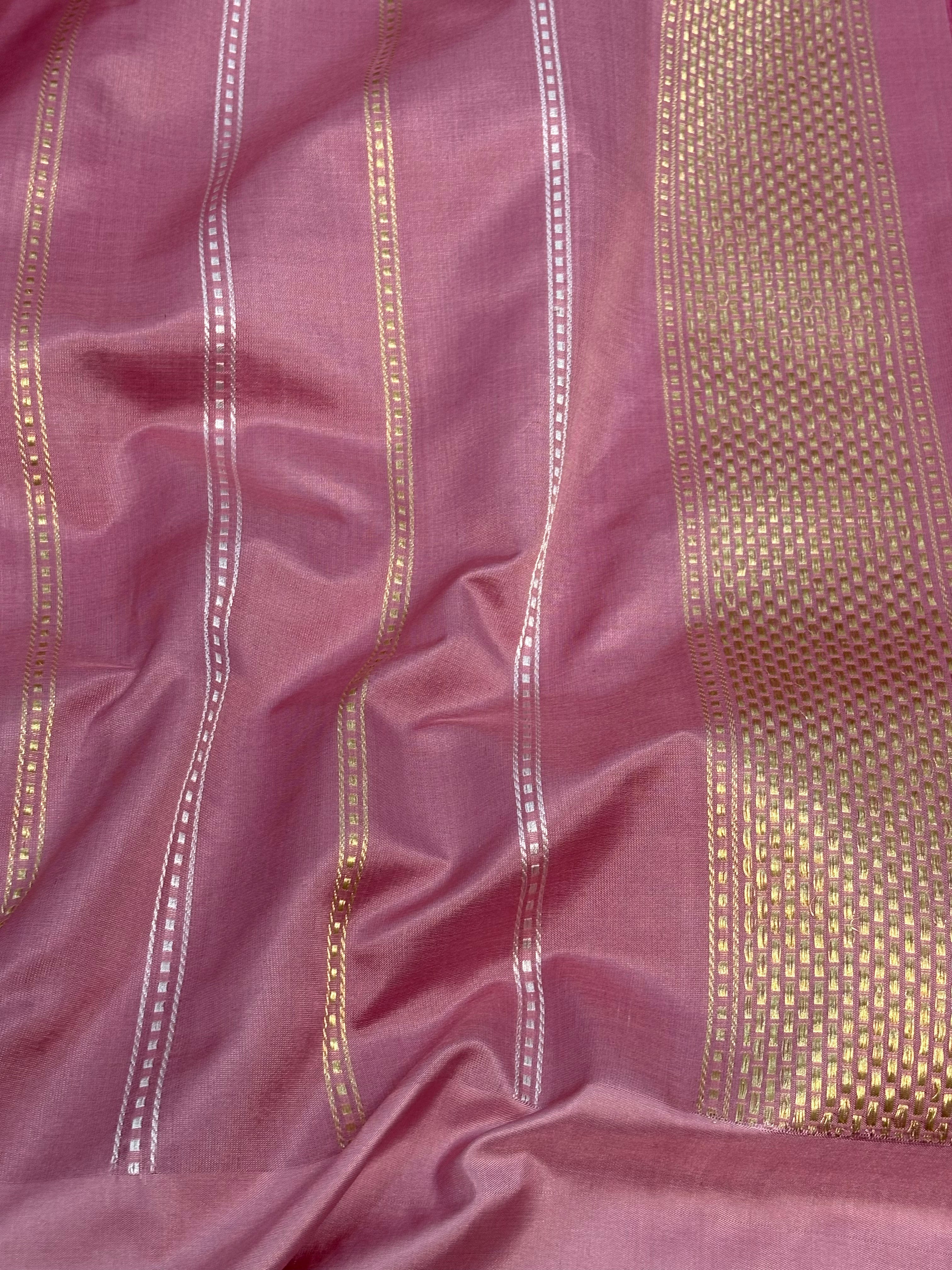 Rani Pink Handwoven Banarasi Kora Silk Saree