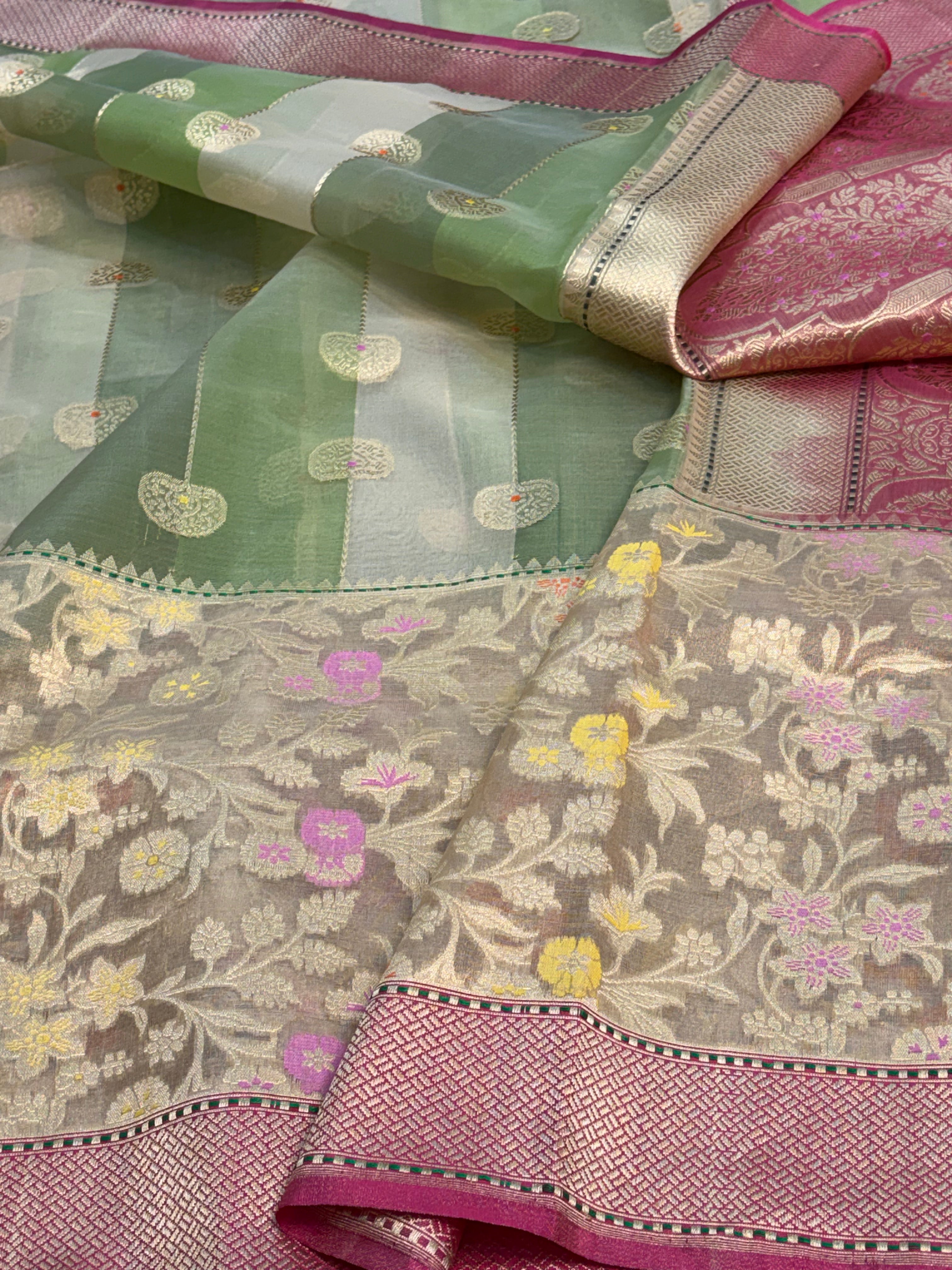 Light Green Handwoven Banarasi Kora Silk Saree