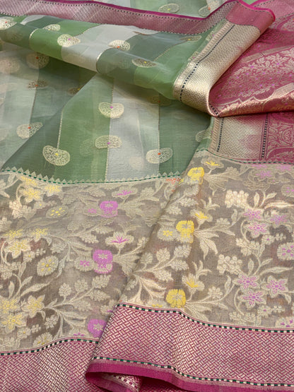 Light Green Handwoven Banarasi Kora Silk Saree