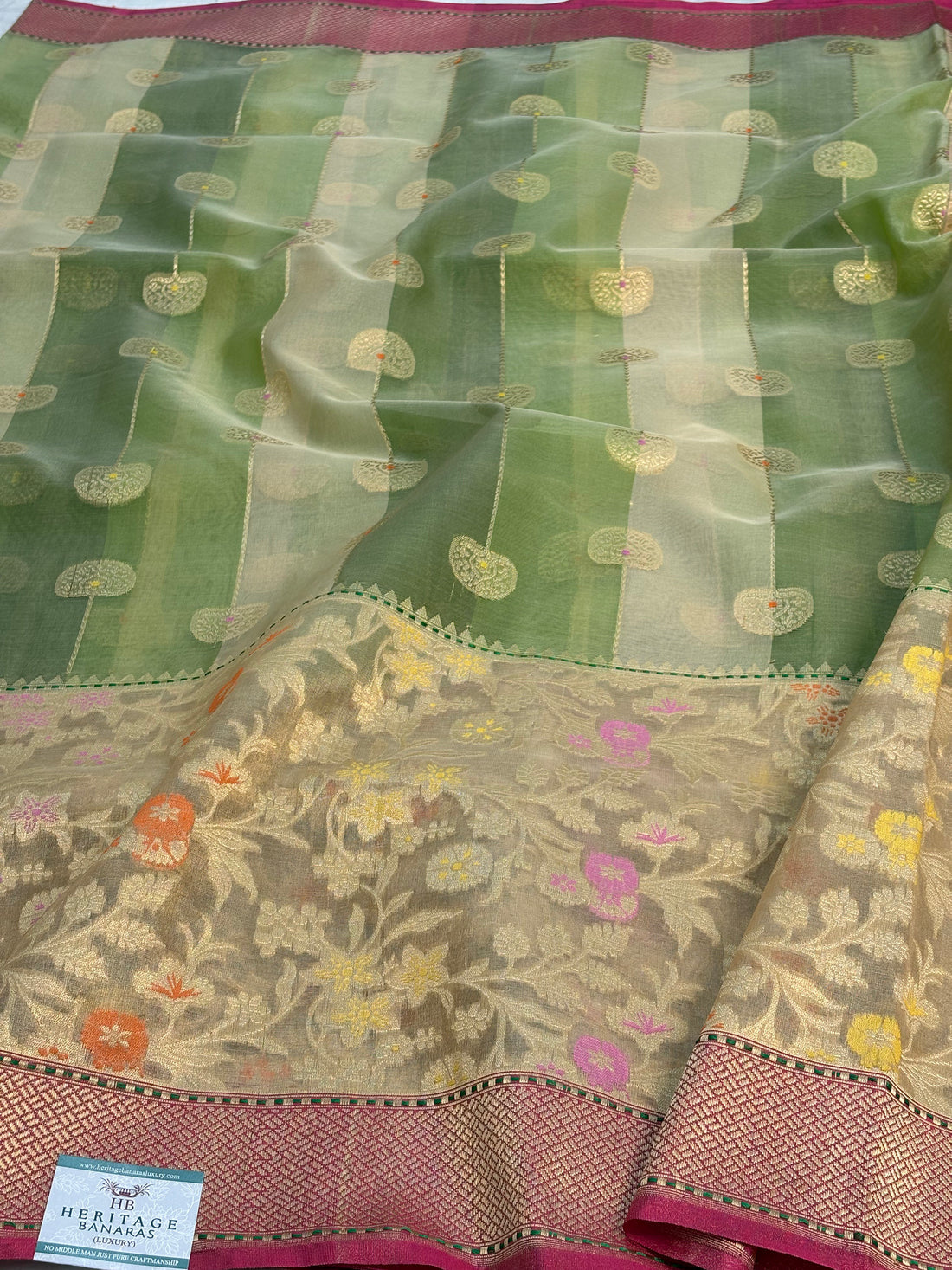 Light Green Handwoven Banarasi Kora Silk Saree