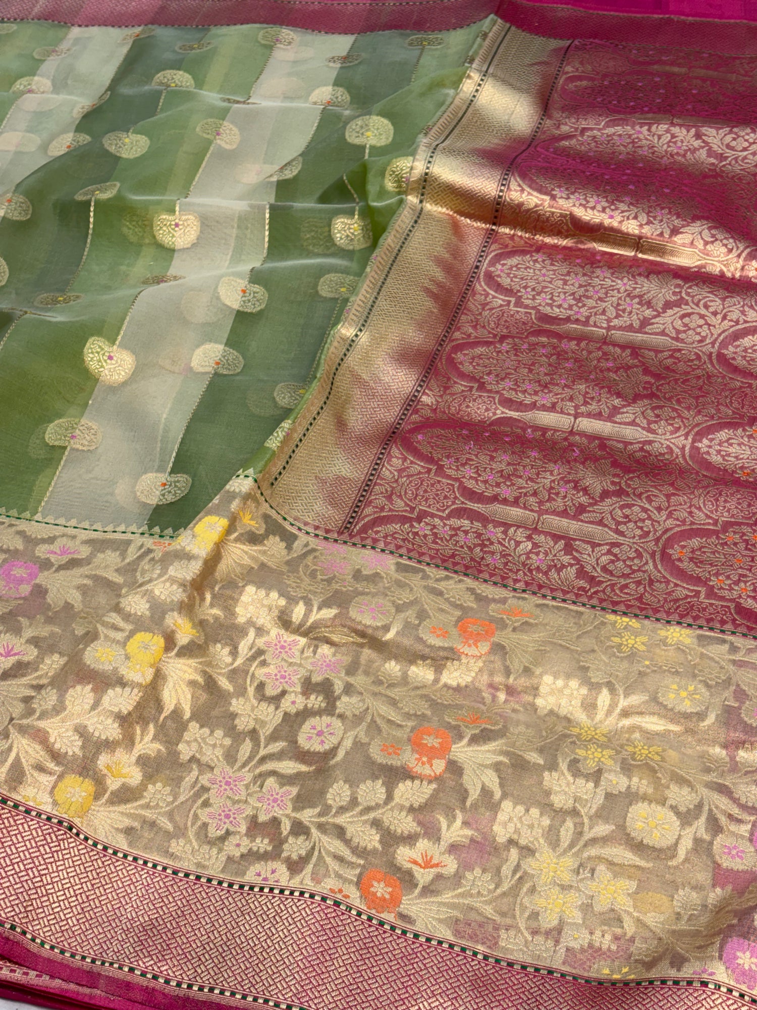 Light Green Handwoven Banarasi Kora Silk Saree