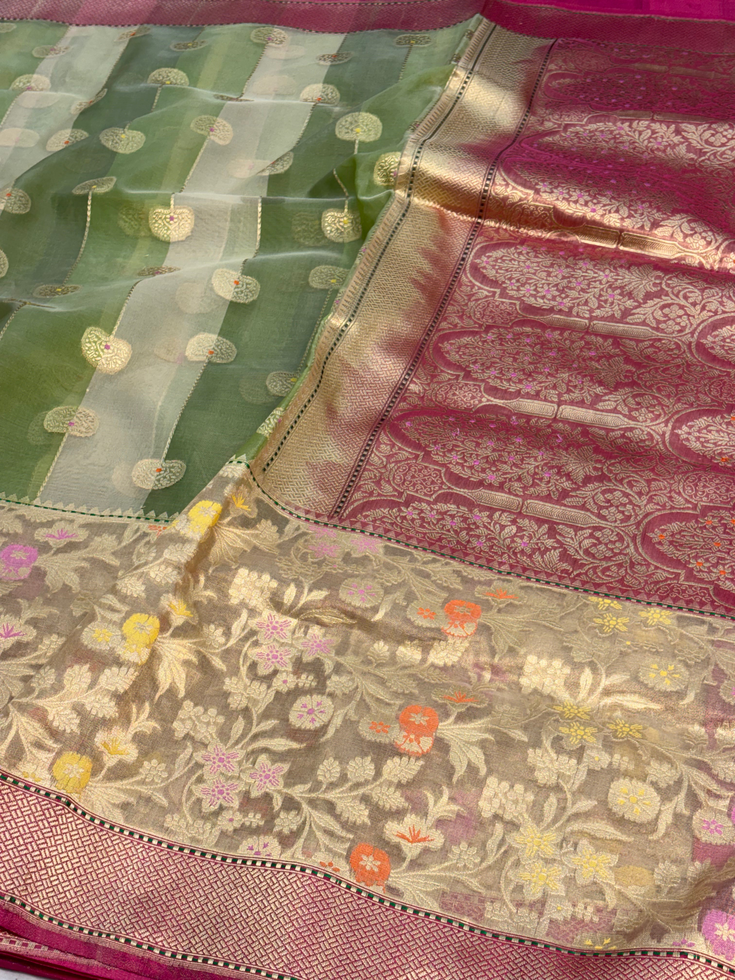 Light Green Handwoven Banarasi Kora Silk Saree