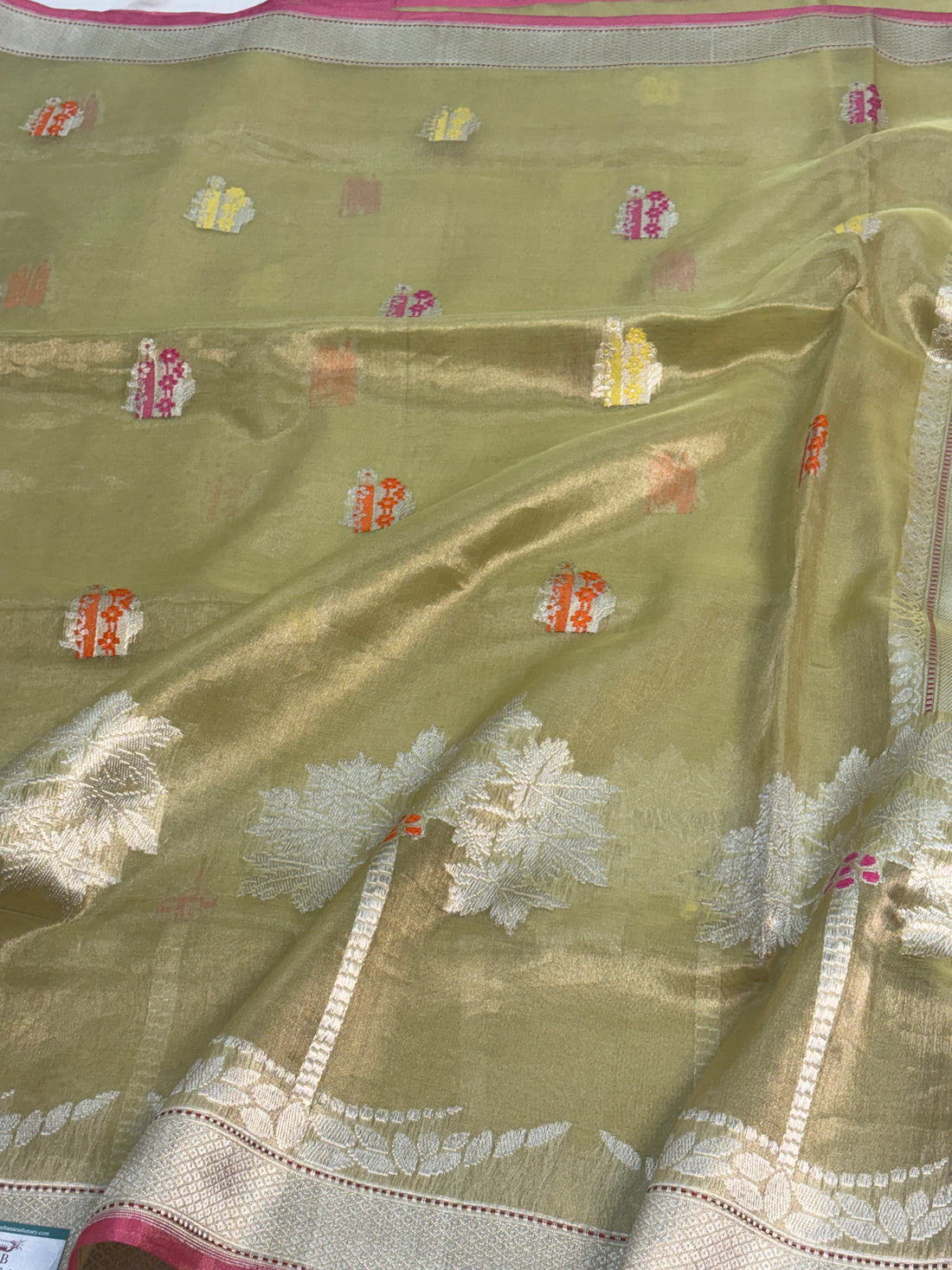 Pista Green Handwoven Banarasi Tissue Saree