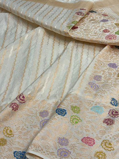 Ivory Handwoven Banarasi Katan Silk Saree