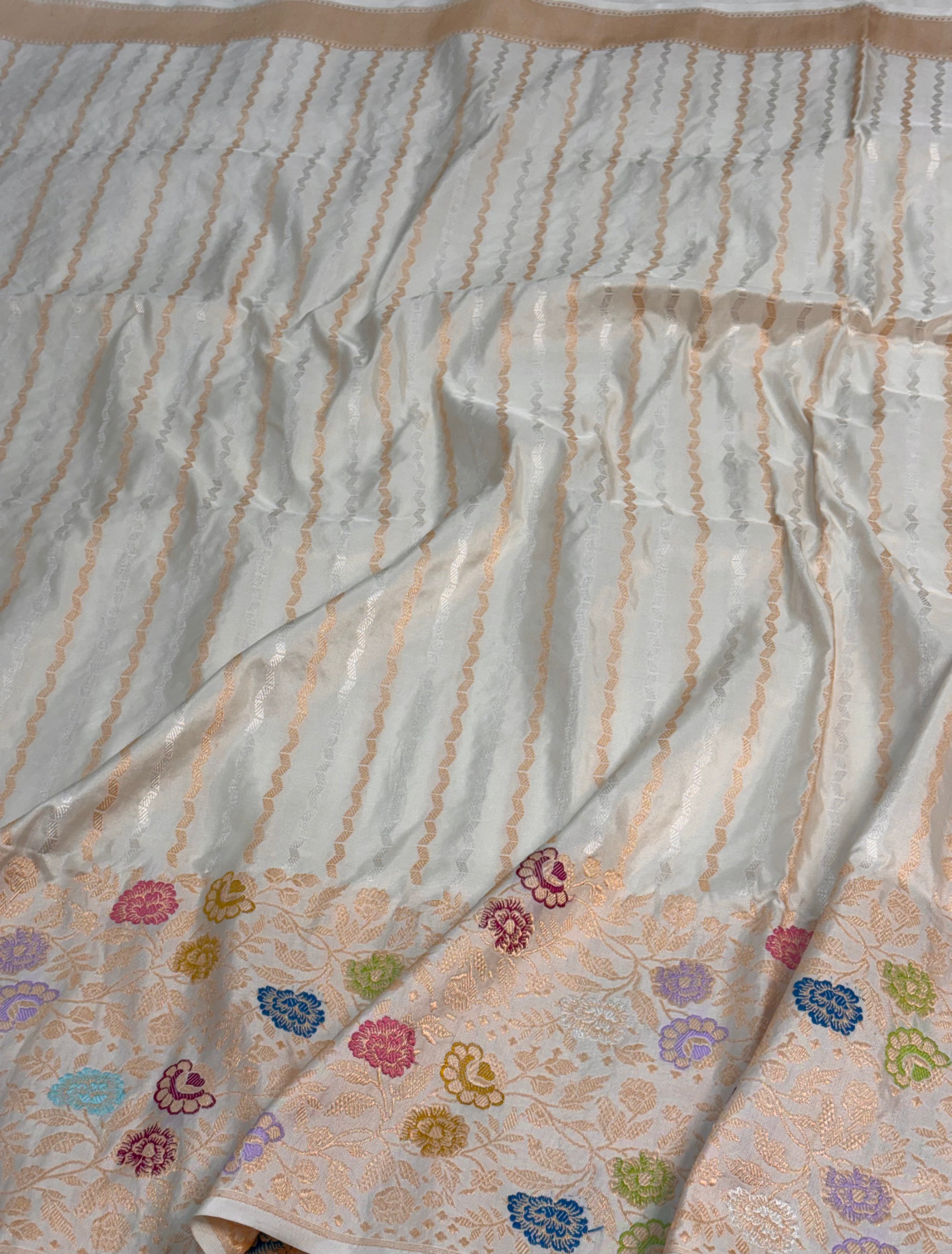 Ivory Handwoven Banarasi Katan Silk Saree