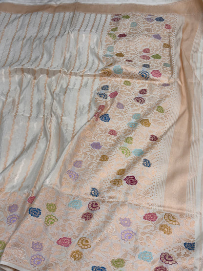 Ivory Handwoven Banarasi Katan Silk Saree