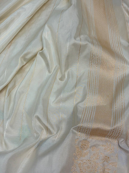 Ivory Handwoven Banarasi Katan Silk Saree